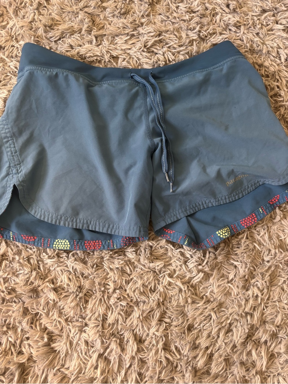 Patagonia Blue Athletic Running Shorts with Multicolor Trim